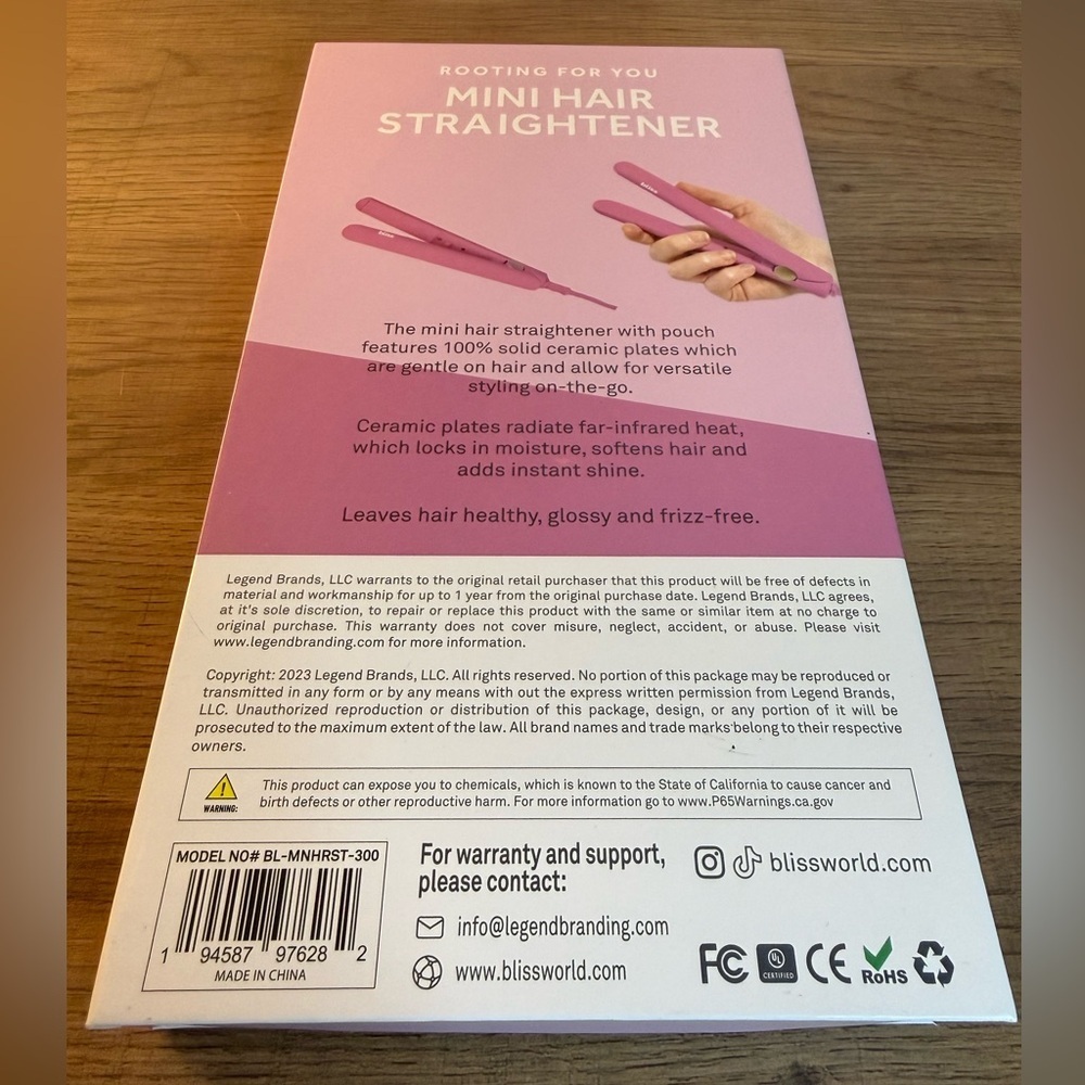 Bliss Mini Hair Straightener Pink Travel Size Ceramic Flat Iron - Picture 3 of 8